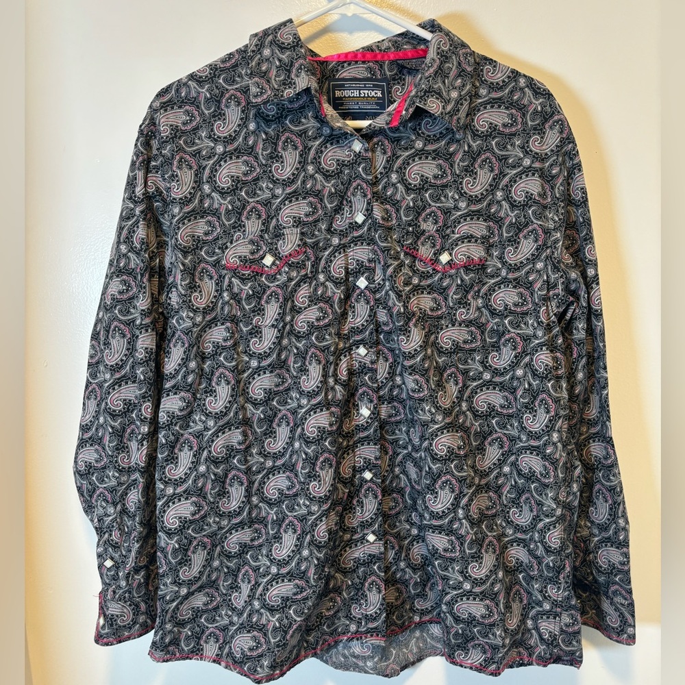 Rough Stock Panhandle slim cowgirl shirt snap‎ buttons size 1X